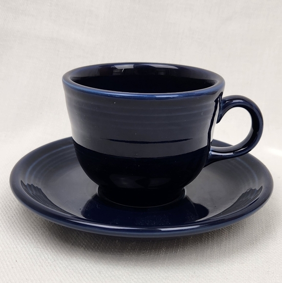 Fiesta Homer Laughlin Dark Blue Coffee/ Tea Mug Cup And Saucer Plate. - Picture 1 of 7